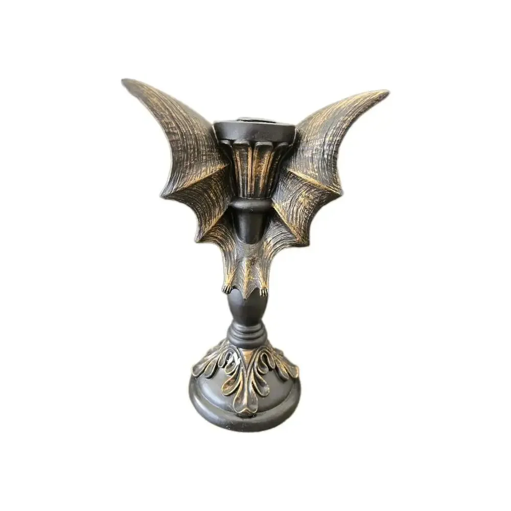 New Resin Black Gold Vampire Bat Wing Pedestal Halloween Candle Holder Decor